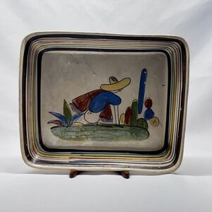 Tlaquepaque 1940s Vintage Tray Large Multi Color Siesta Mexican Folk Art Pottery